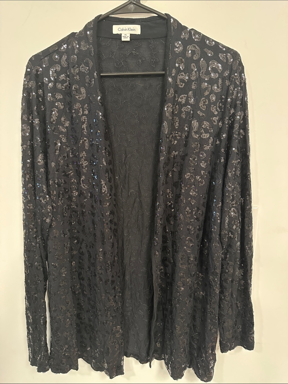 Calvin Klein Black Sequin Leopard Open Cardigan